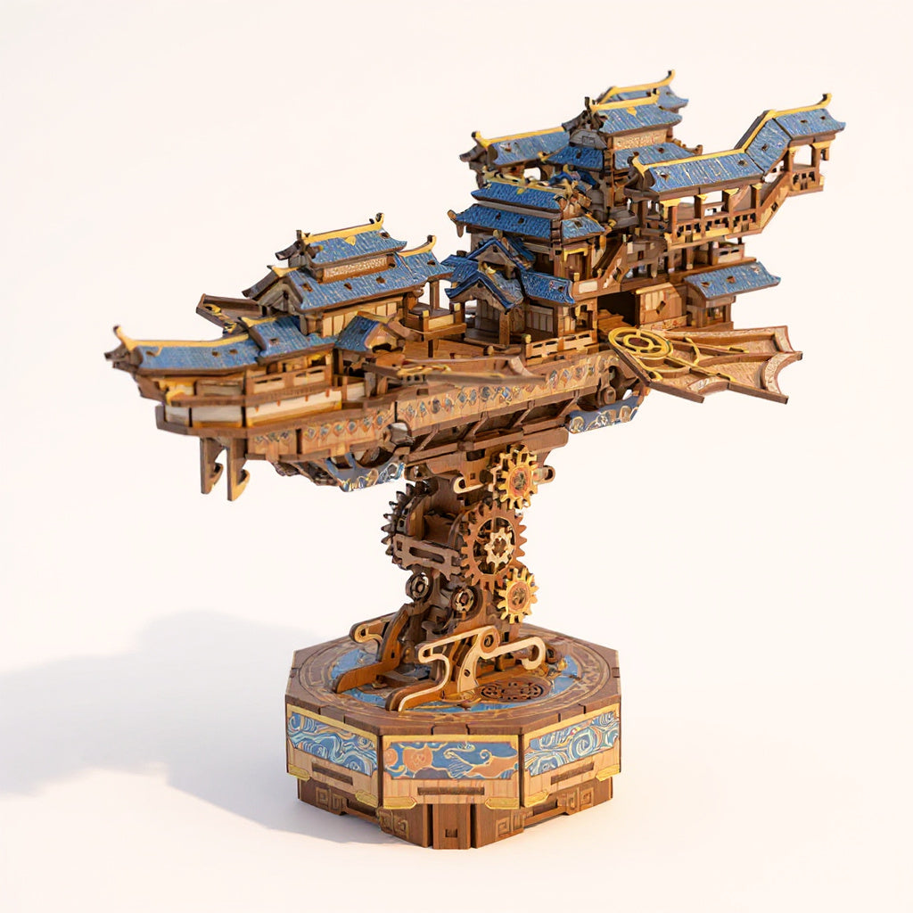 Maquette en bois à assembler, vaisseau volant (boîte à musique)