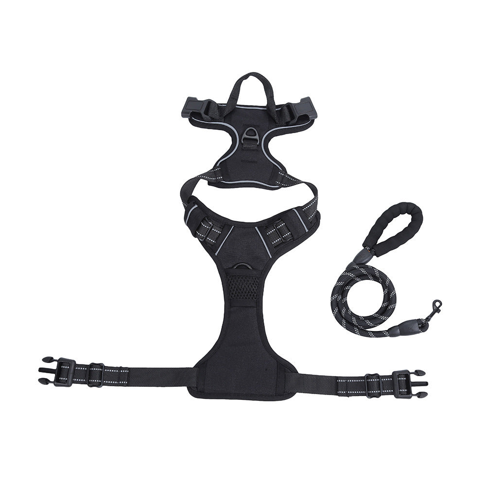 Harnais anti-traction pour chien + laisse assortie, noir