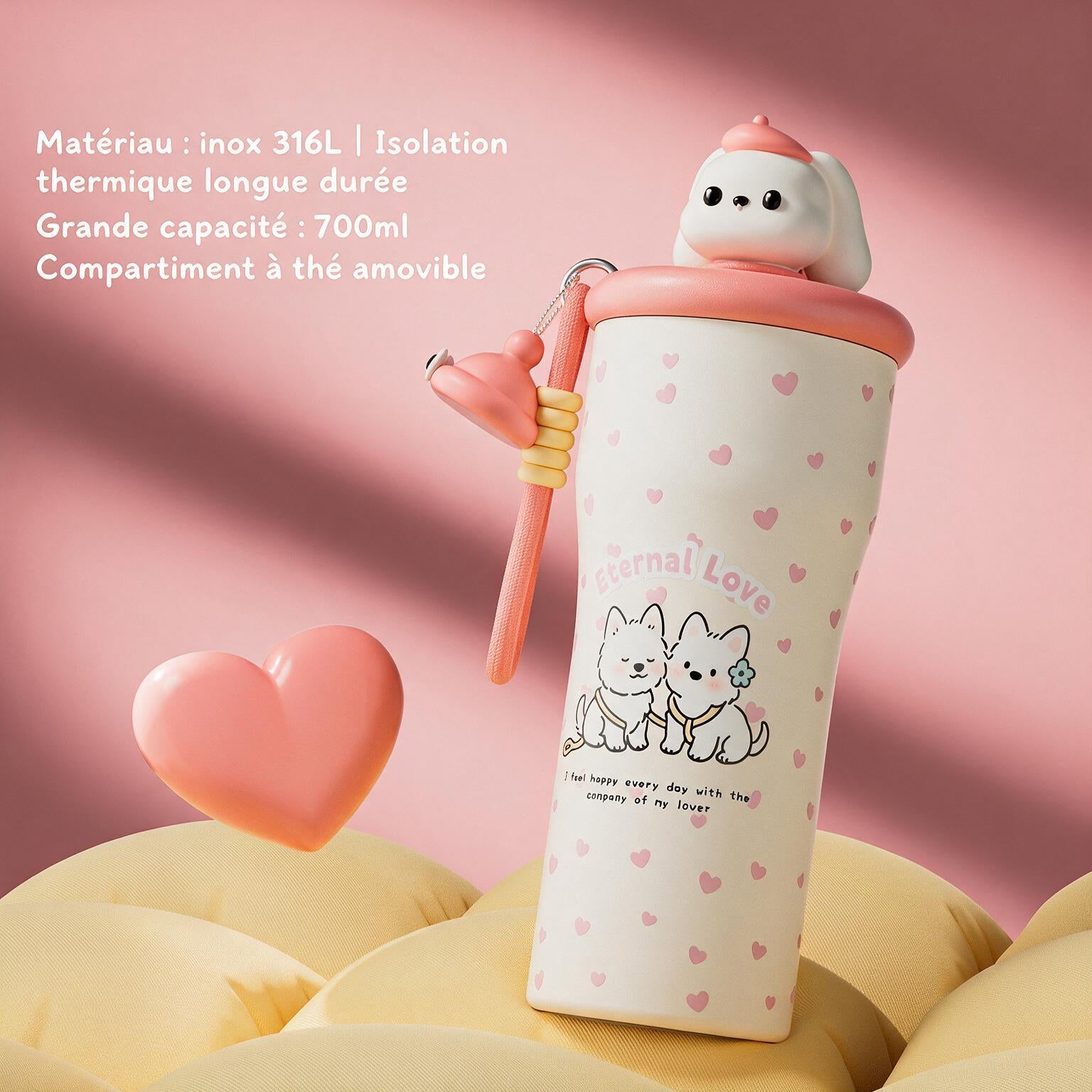 Puppy insulated bottle, with straw and strap
