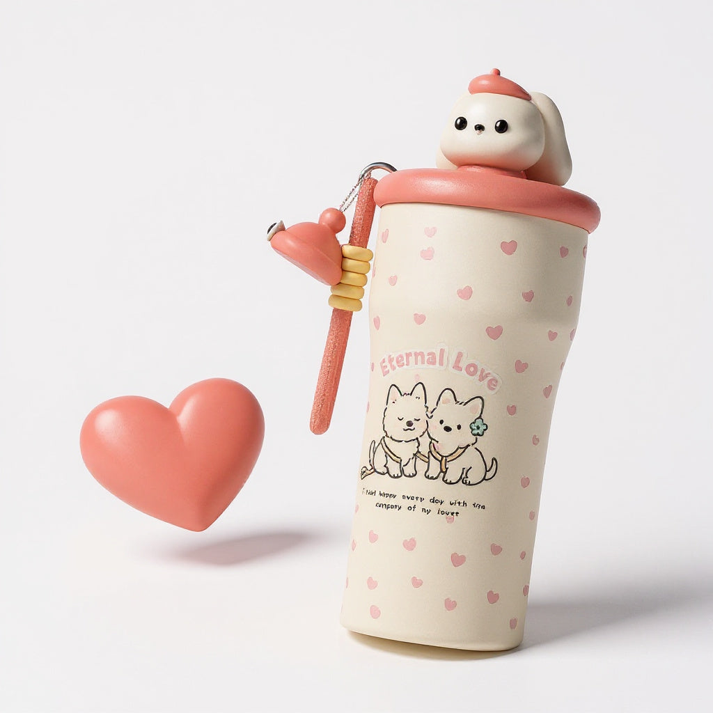 Puppy insulated bottle, with straw and strap