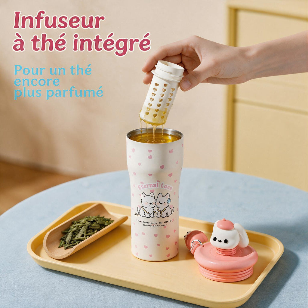 Puppy insulated bottle, with straw and strap