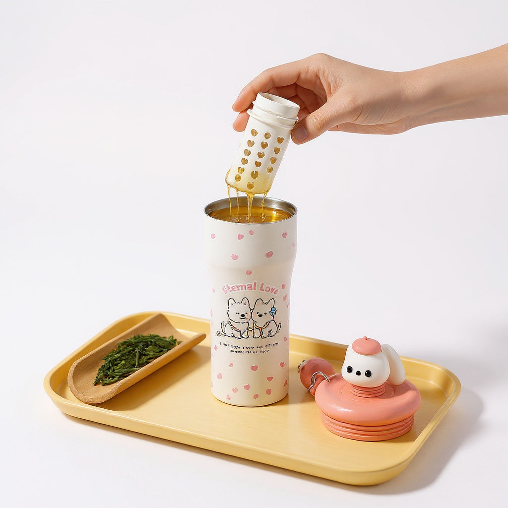 Puppy insulated bottle, with straw and strap