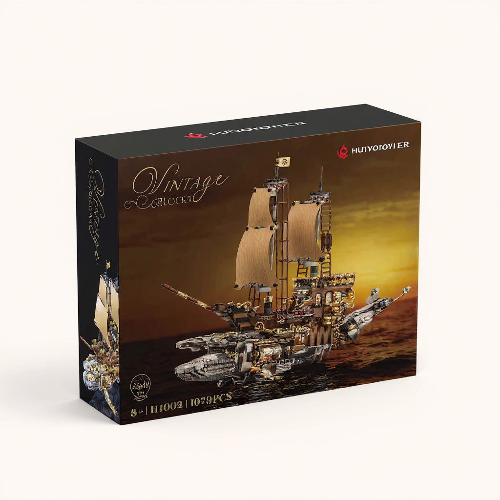 Maquette steampunk lumineuse à construire (briques, mécanisme animé)