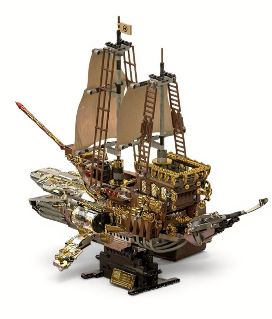 Maquette steampunk lumineuse à construire (briques, mécanisme animé)